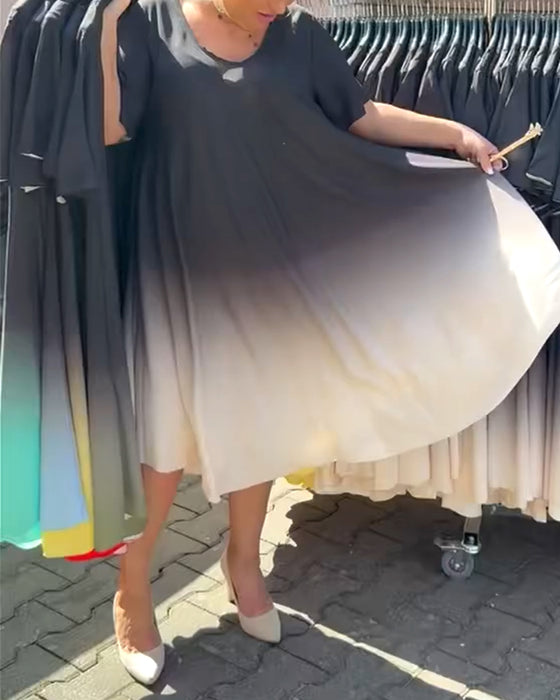 Kleid Kurzarm Farbverlauf Schwingend