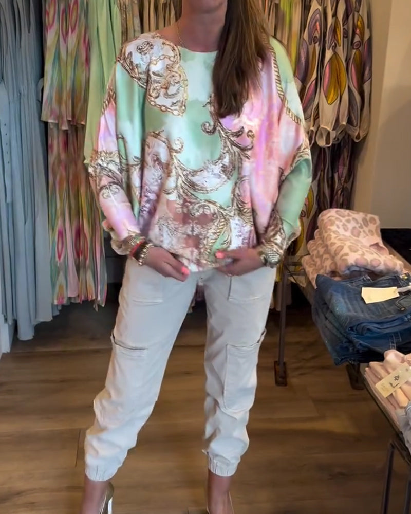 Top Druck Locker Drop Schulter Langarm