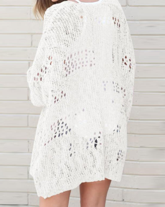 Cardigan Lässig Langarm Hohler Ausschnitt Pullover