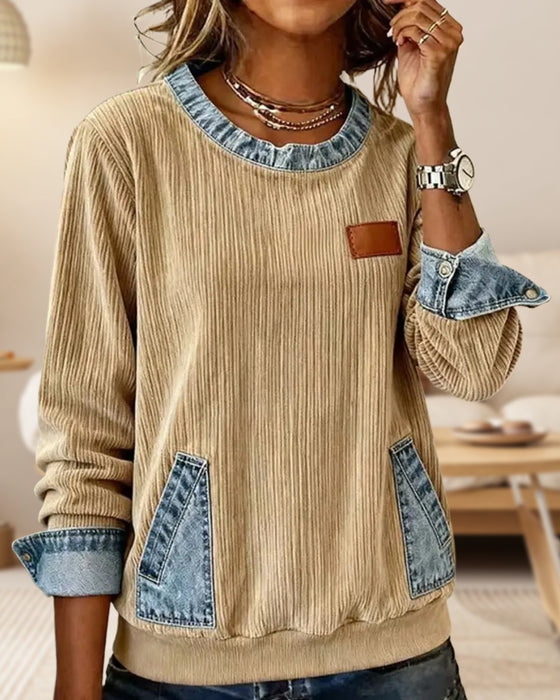 Sweatshirt lässig langärmlig Denim Tasche