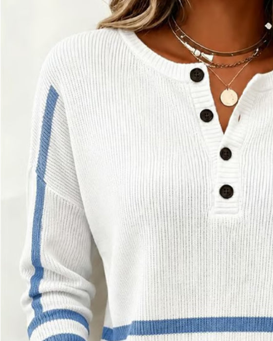 Pullover Gestreift Henley Gestrickt