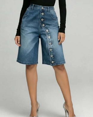 Shorts Diagonaler Knopf Hochgeschnitten Denim