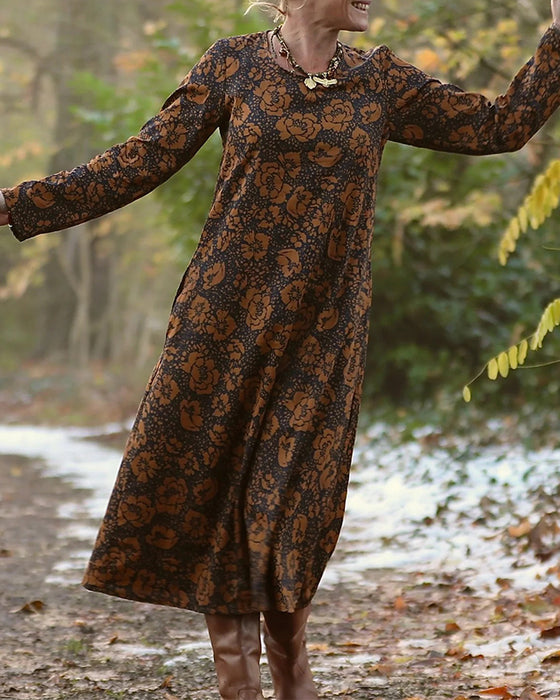 Kleid Blumenmuster Rundhalsausschnitt Lose Passform