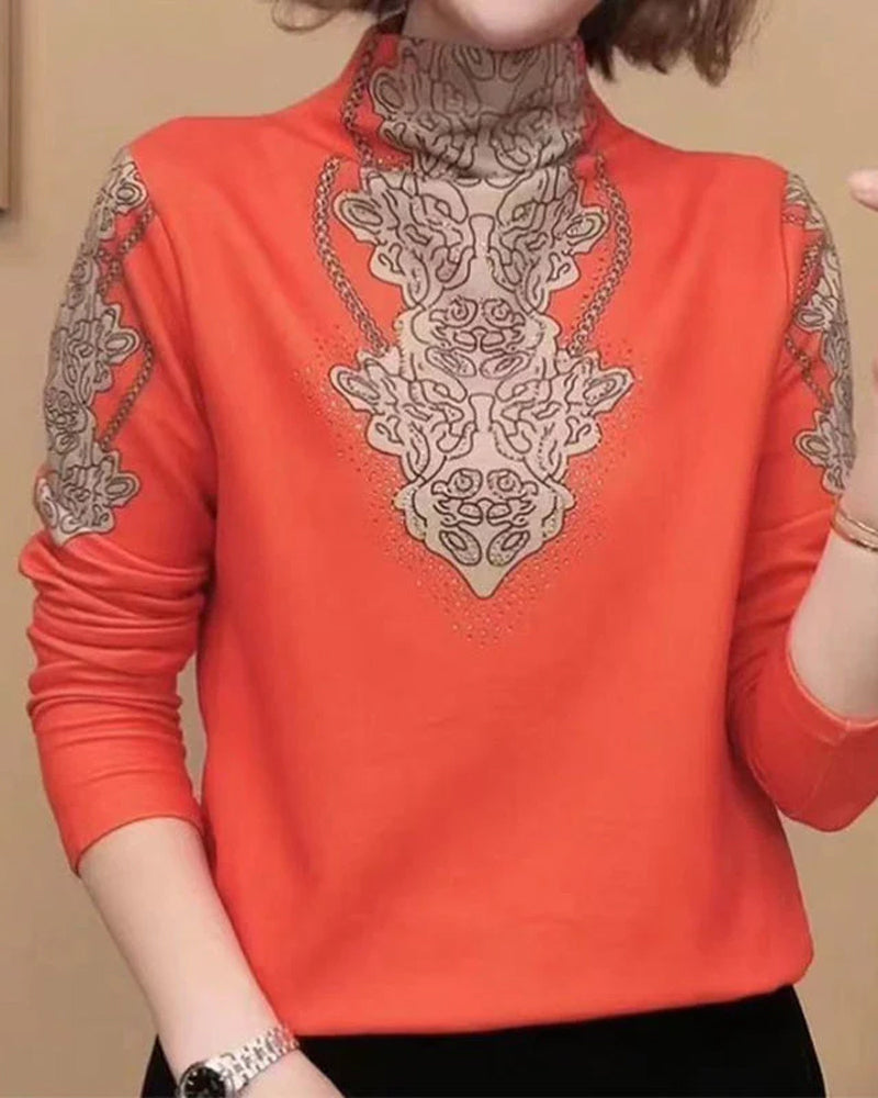 Top Elegant Gedruckt Figurbetont Damen Stehkragen