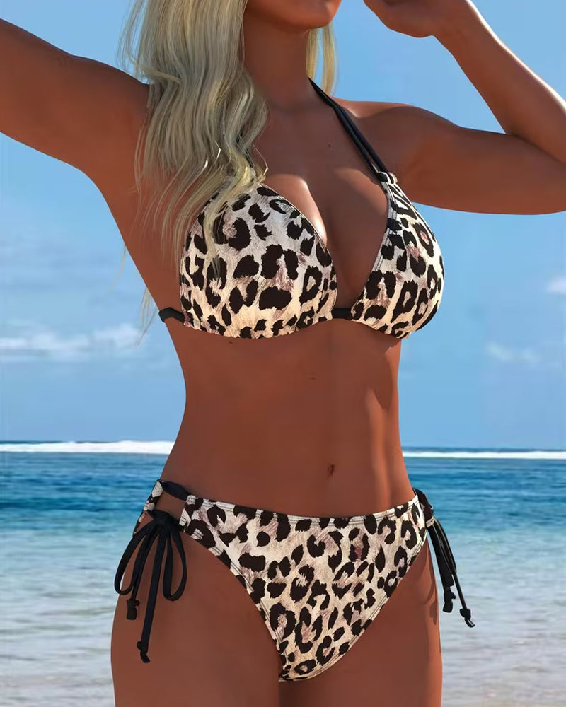 Bikini Leopardenmuster Halterneck Mit Bändern