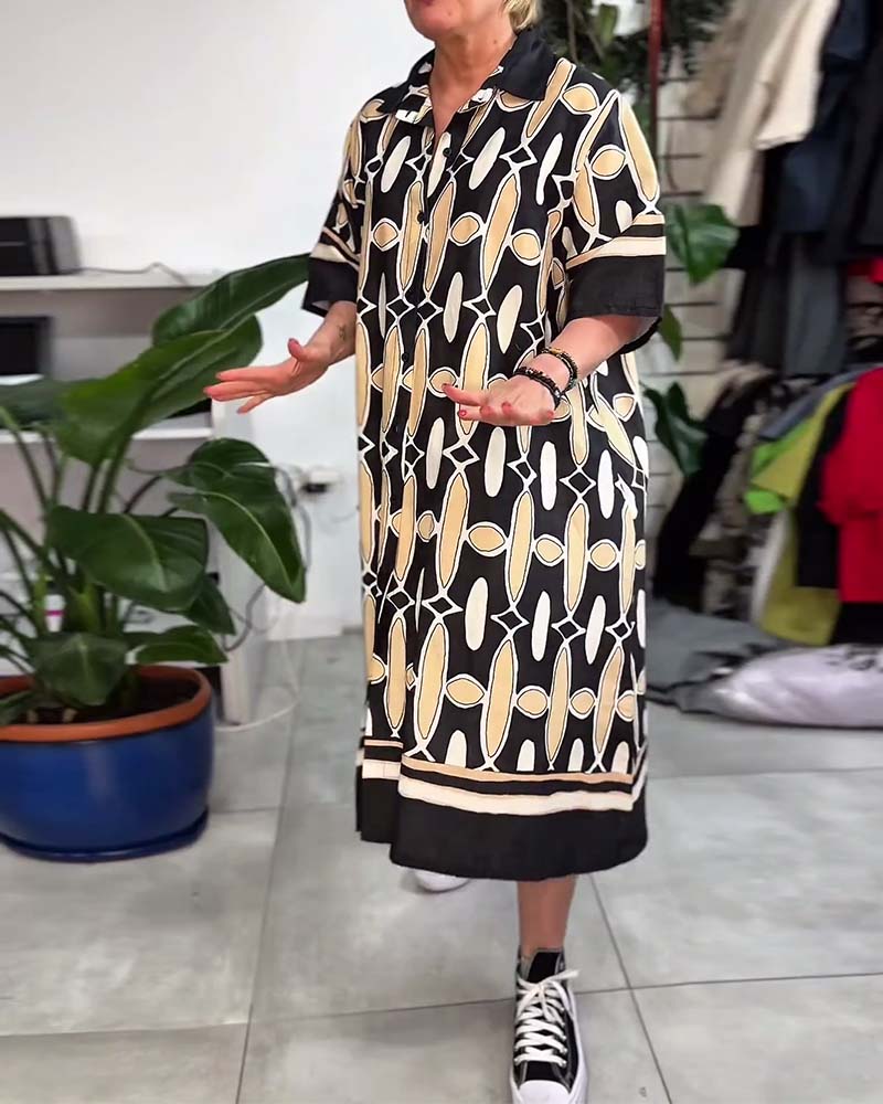 Kleid mit Kragen bedruckt Kurzarm Locker