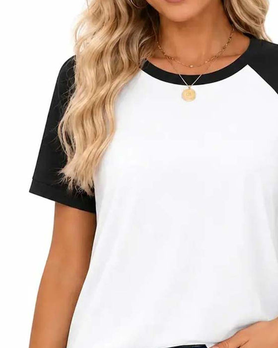 T-Shirt Rundhals Farbblock Raglanärmel