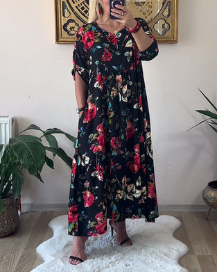 Kleid Locker Oversized Rundhals Bedruckt