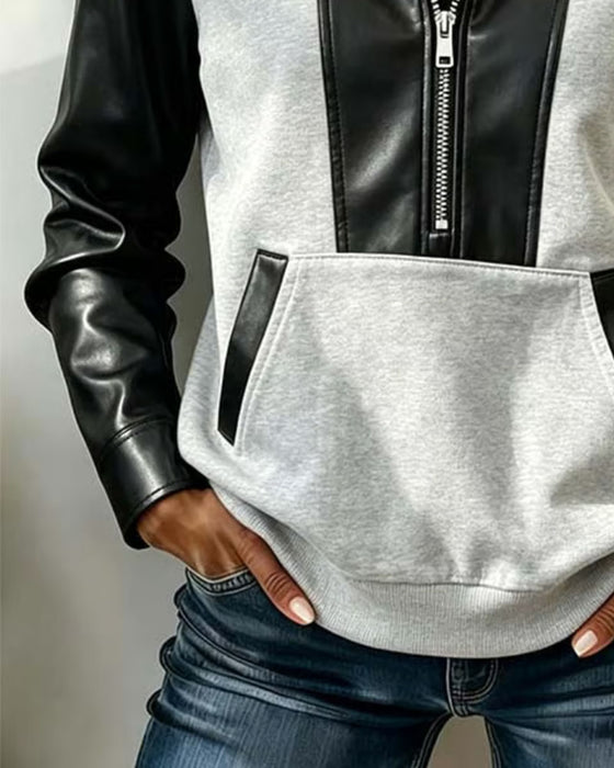 Hoodie Reißverschluss Tasche Patchwork