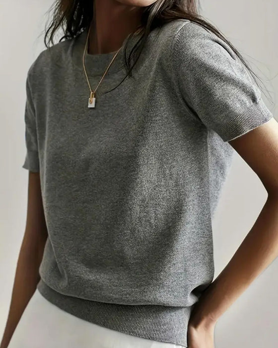 Pullover Rundhals Kurzarm Dünn Gestrickt