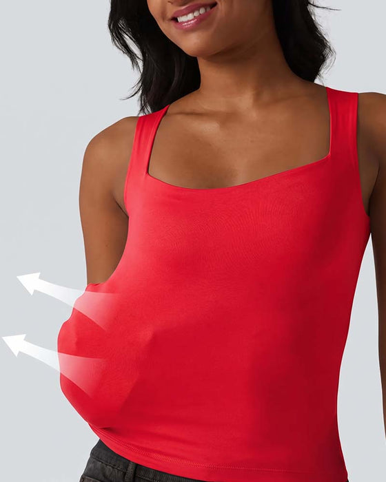 Tank Top Uni Farbe Viereckiger Ausschnitt Integrierter Bh