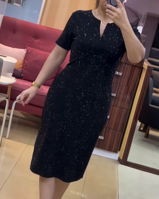 Kleid Modisch V-Ausschnitt Glitzernd Kleidungsstück