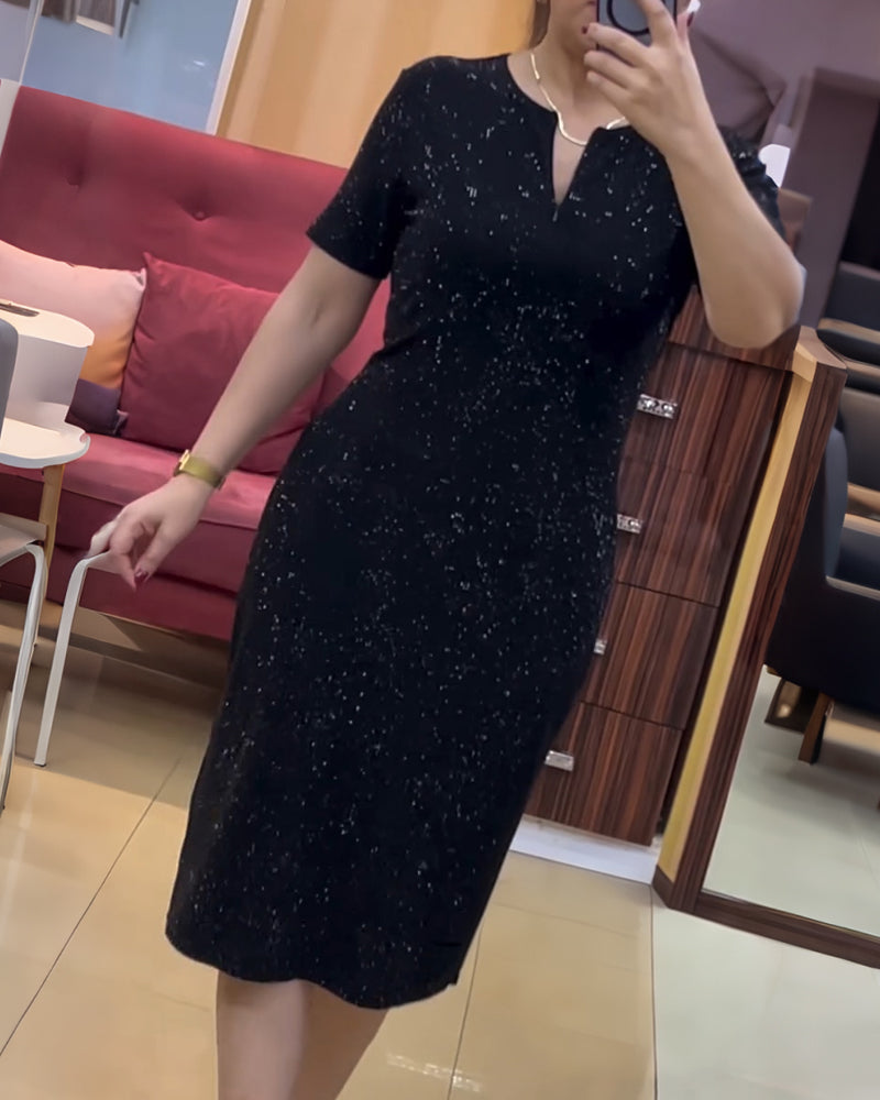 Kleid Modisch V-Ausschnitt Glitzernd Kleidungsstück