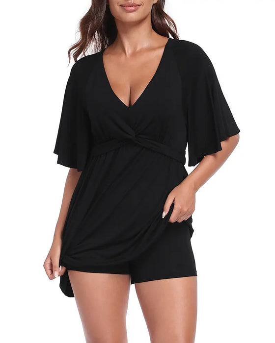 Kleid V-Ausschnitt Taillenbetonender Overall