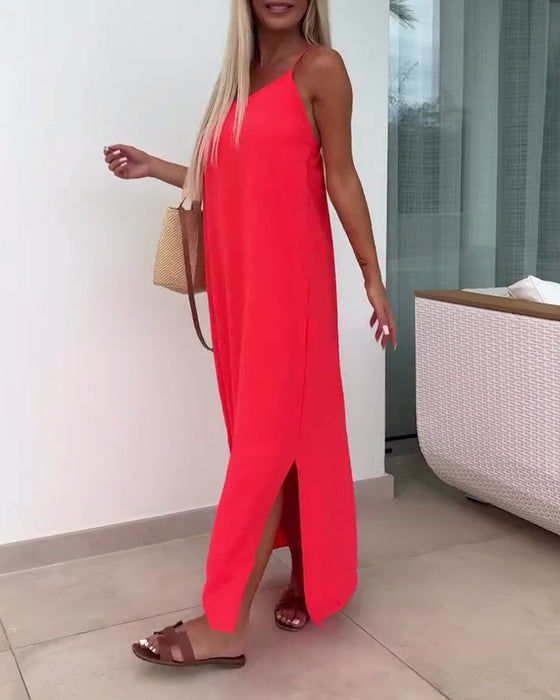 Kleid Ärmellos Strapless Einfarbig Schlitz