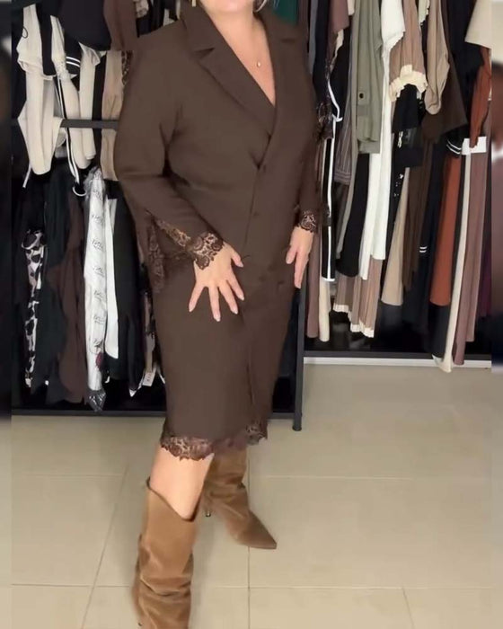 Kleid Geteilte Ärmel Spitze Patchwork Anzug