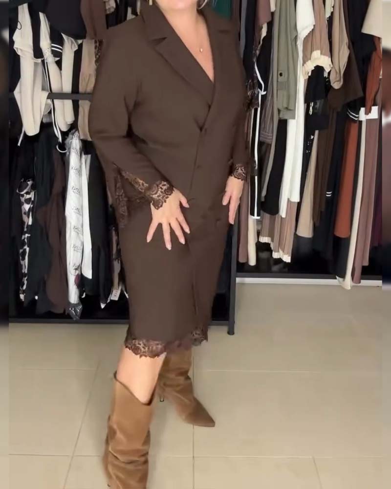 Kleid Geteilte Ärmel Spitze Patchwork Anzug