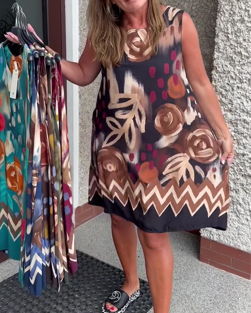 Kleid Abstrakt Blumig Ärmellos