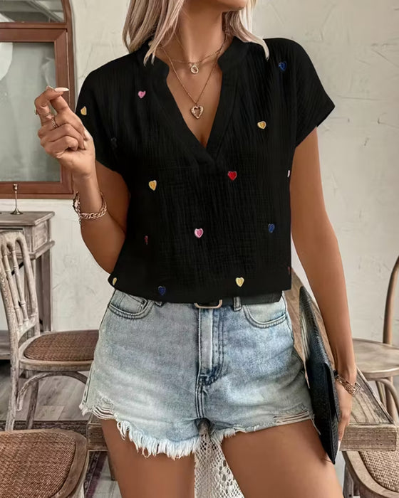 Bluse Liebe V-Ausschnitt Kurzarm