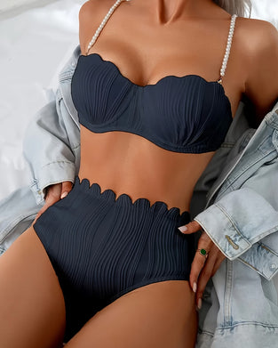 Bikini Perlen Träger Strukturierter Muschelkante Schleife