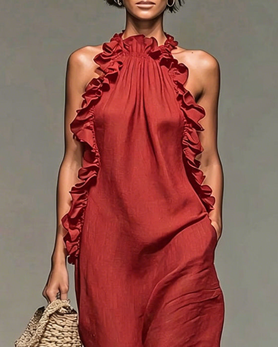 Kleid Halterneck Gerüscht Lang