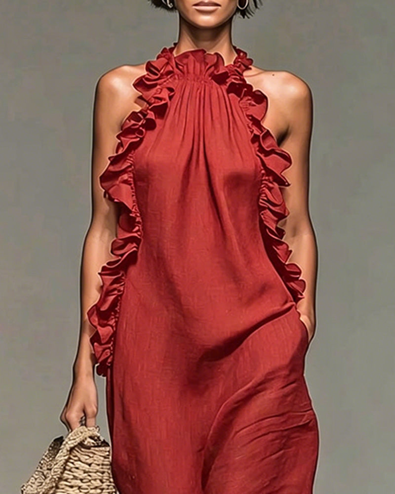 Kleid Halterneck Gerüscht Lang