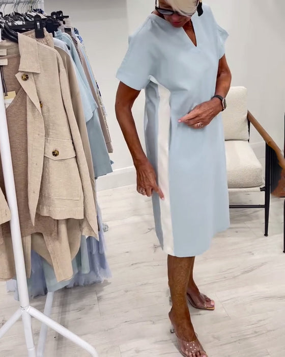 Kleid kurzärmelig Kontrastfarbe gerade