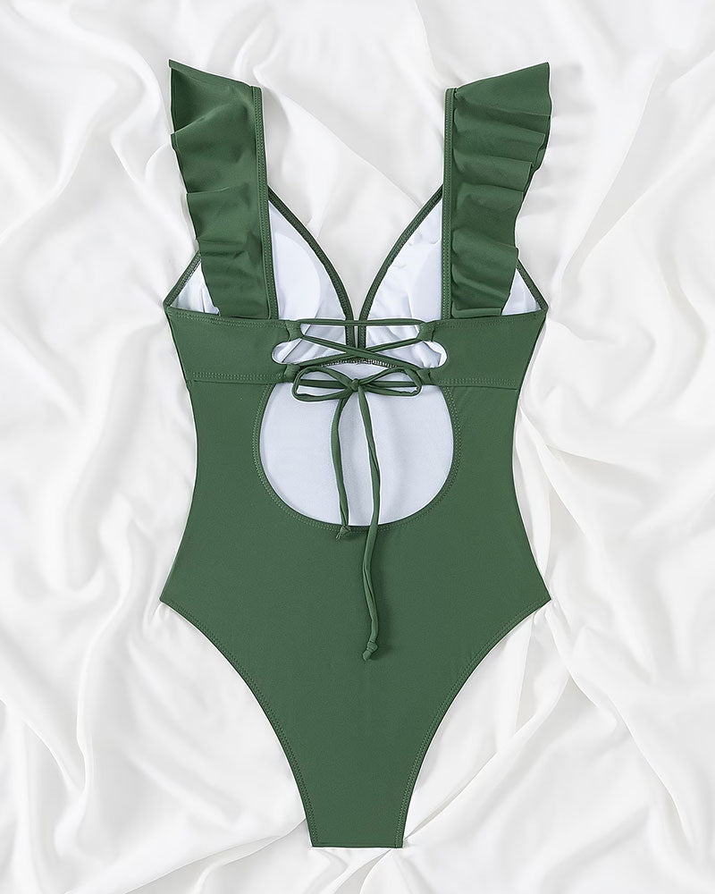 Einteiler Rüsche V-Ausschnitt