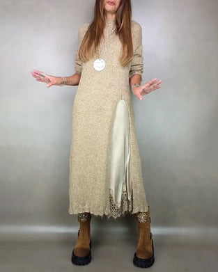 Zweiteiliges Set Mit Gestricktem Kleid Und Spitzen - Camikleid