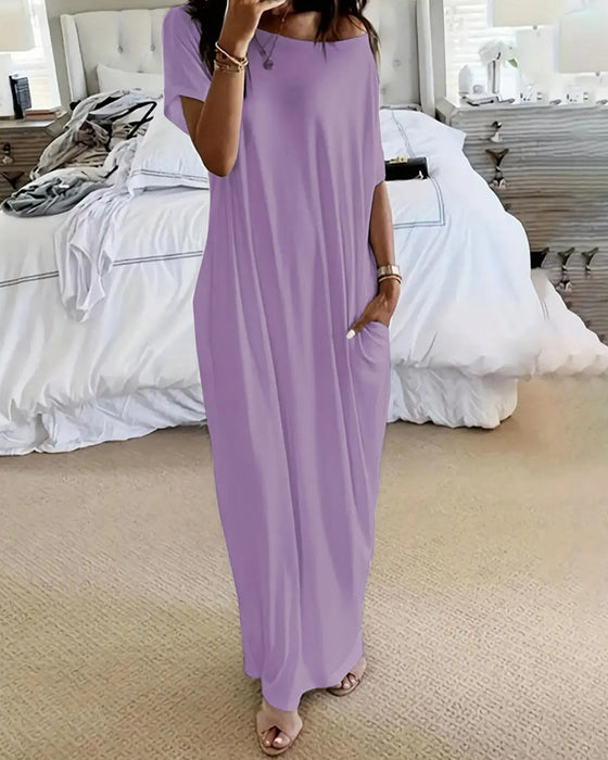 Kleid Unifarben Lang Casual