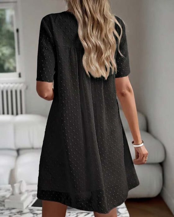 Kleid Einfarbig Rundhals Dreidimensional Blumenmuster Plissiert