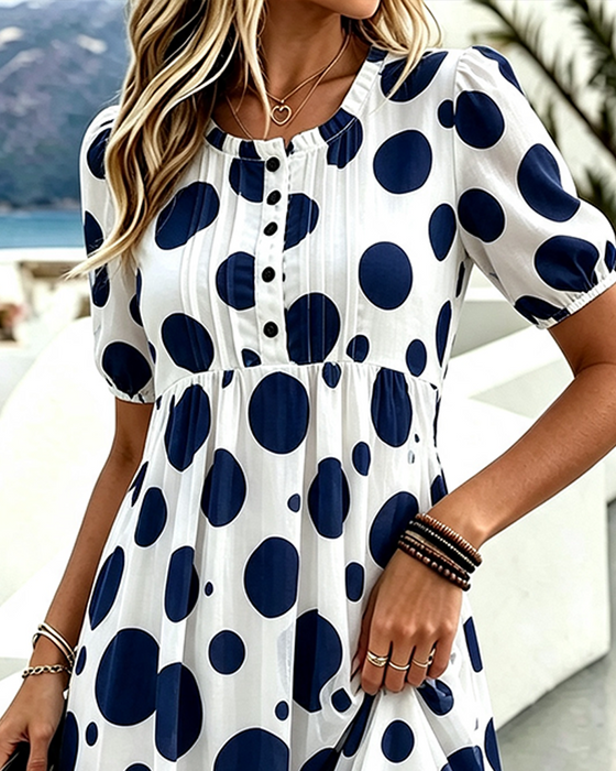 Kleid Rüsche Besatz Polka Dot Gerafft