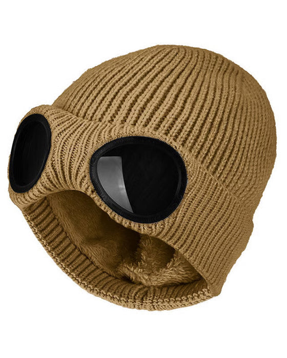 Unisex Einfarbige Goggle-Linsen-Design Beanie Mütze