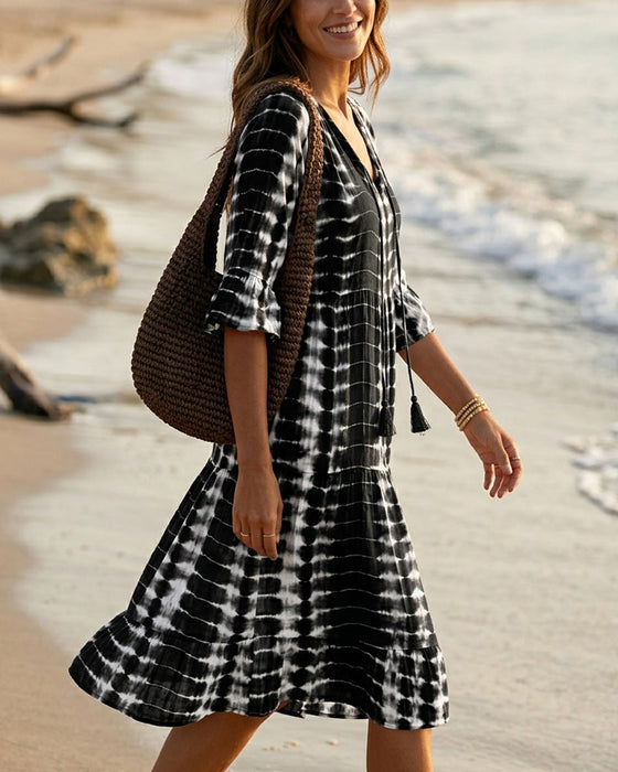 Kleid Mit V-Ausschnitt, Farbverlaufsdruck, Urlaub