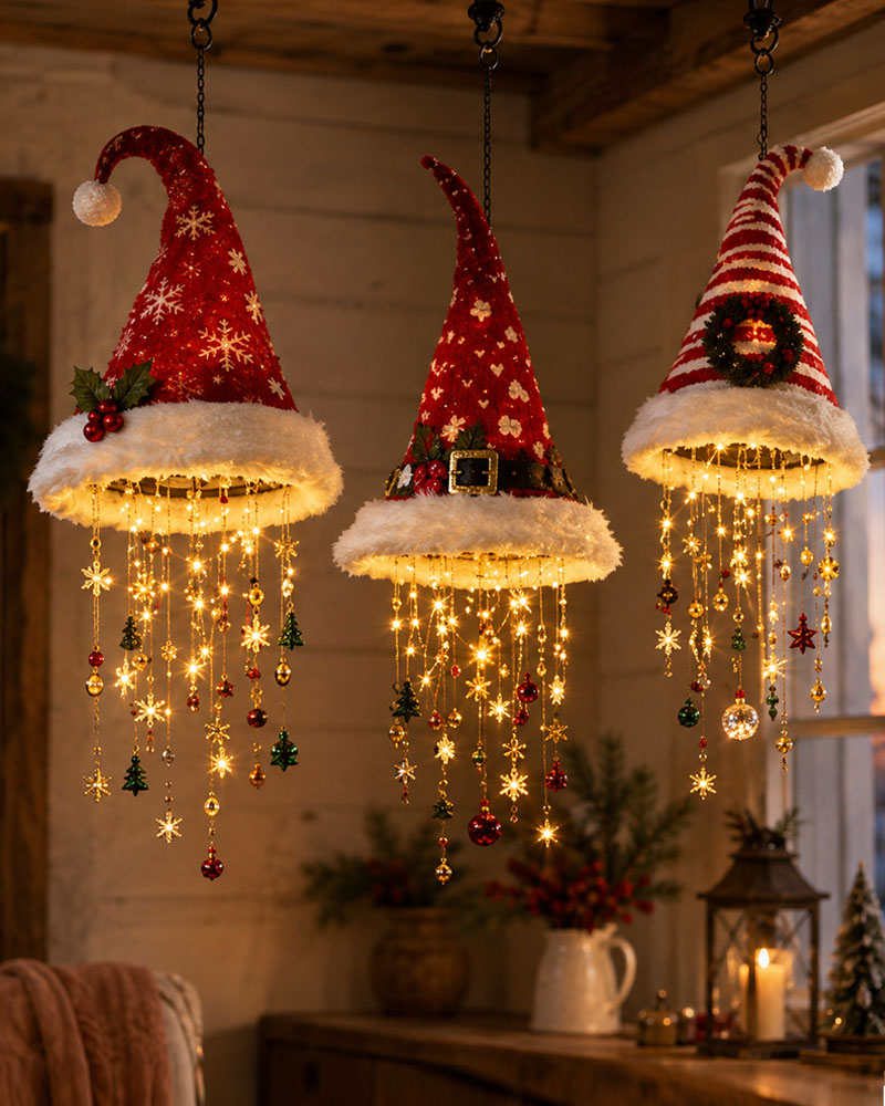 🎅 Beleuchteter Weihnachtsmannhut Hängender Kronleuchter🎄