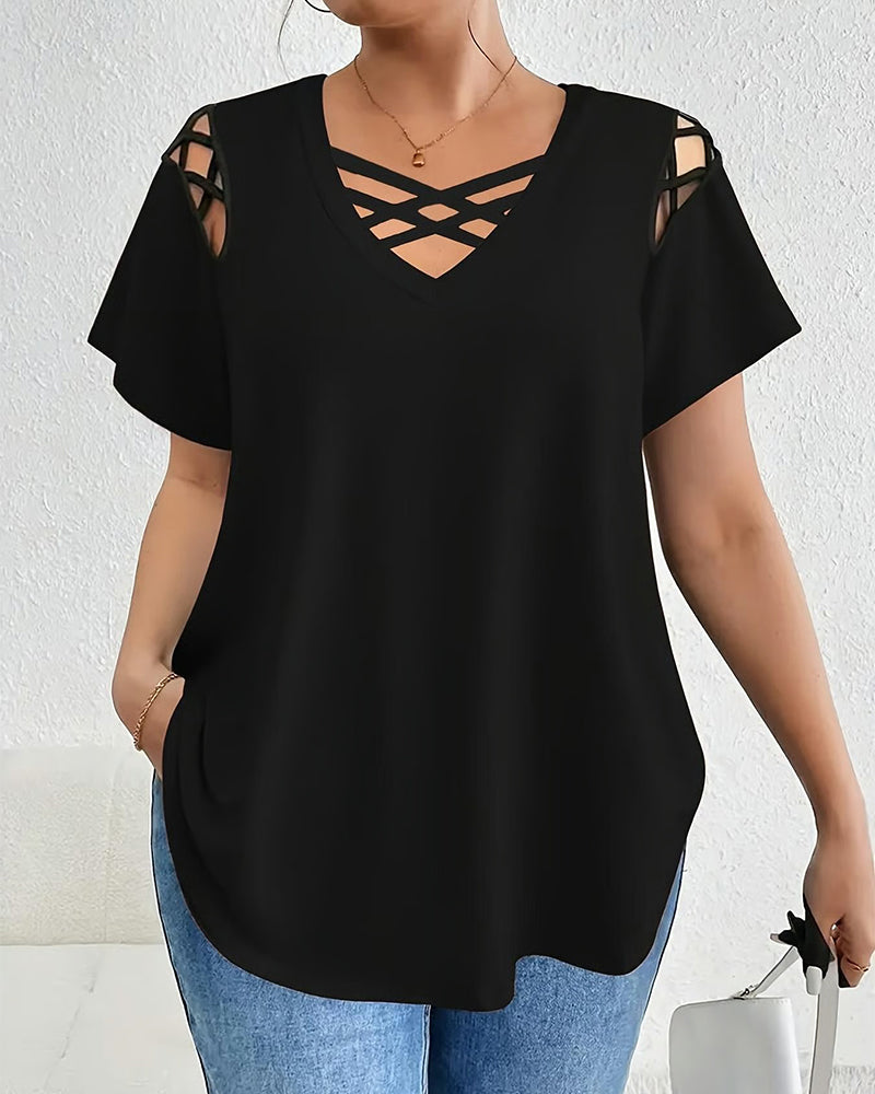 T-Shirt Einfarbig Kurzarm Überkreuzträger