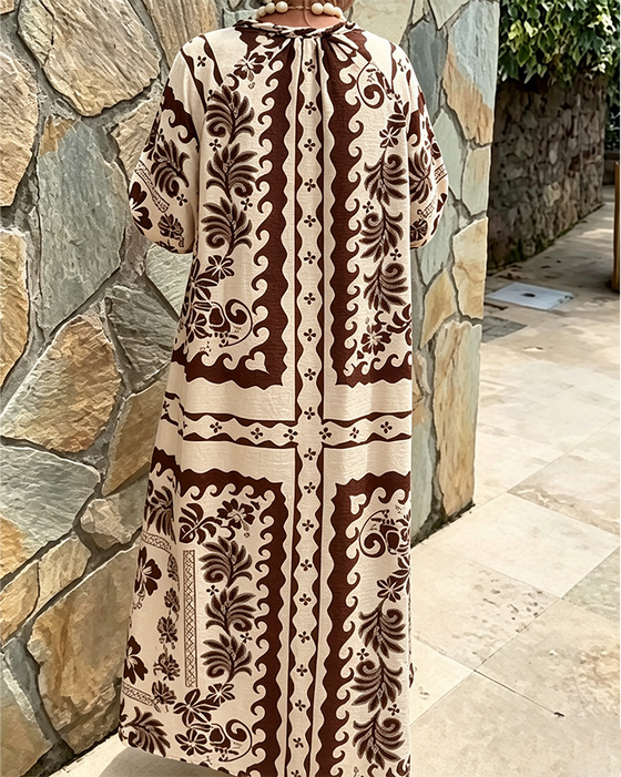 Kleid V-Ausschnitt Ethno-Stil Locker Großer Saum