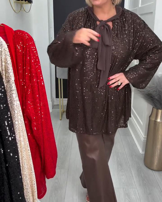 Unifarbene weite Bluse mit Laternenärmeln