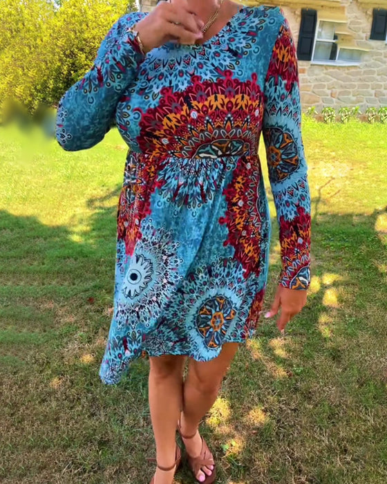 Kleid langarm Kreismuster Taille