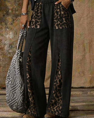 Hose Leopardenprint Weit Patchwork Lässig