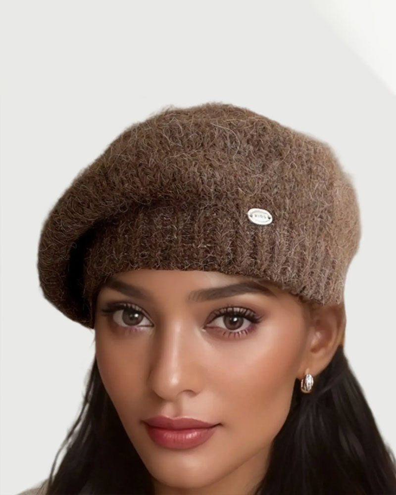 Damen Einfarbig Gestrickte Baskenmütze Beanie