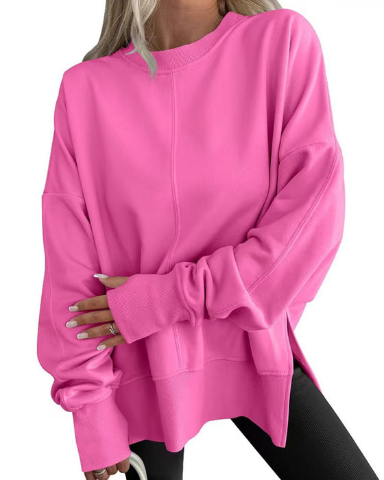 Sweatshirt Seitenschlitz Rundhals Locker