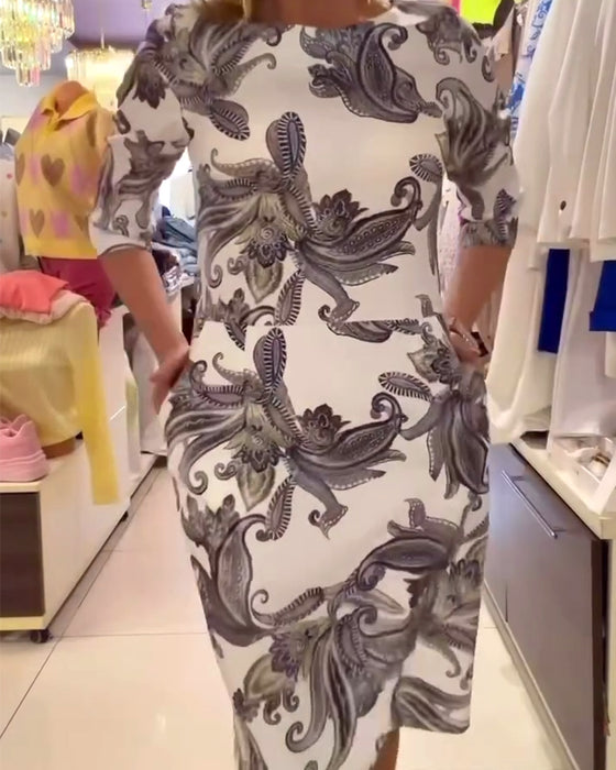 Kleid Cashew Blüte Runder Halsausschnitt Mode