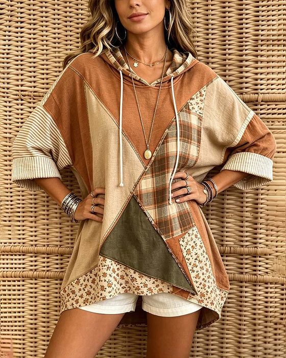 Hoodie Karo Streifen Blumen Patchwork