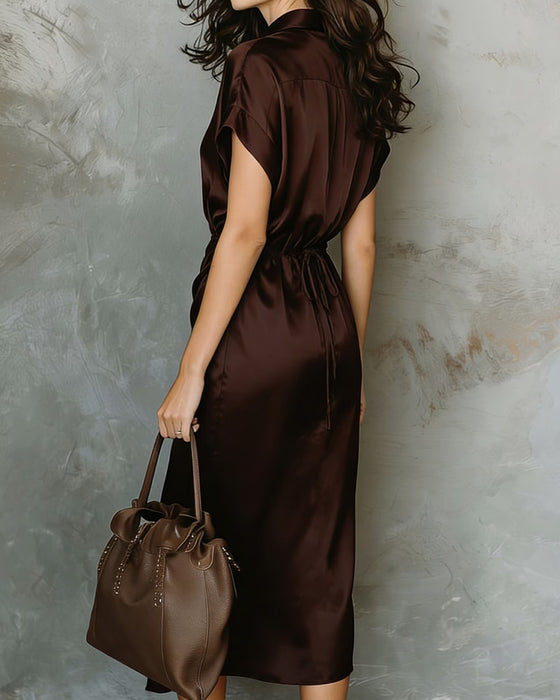 Kleid Revers Elegant Hemd Midi