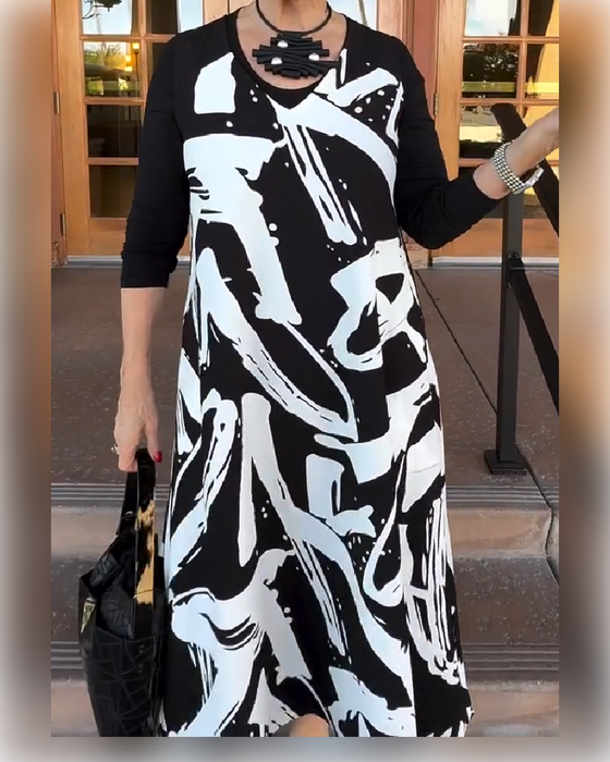 Kleid langärmlig Patchwork bedruckt