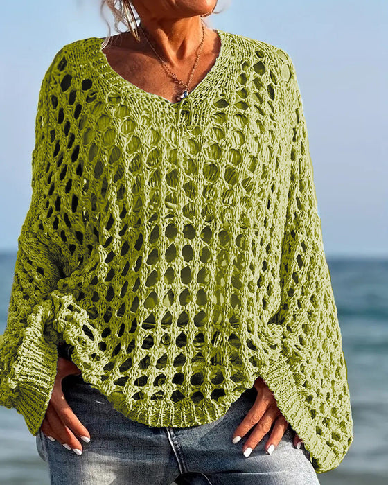 Pullover Langarm Hohl Aus