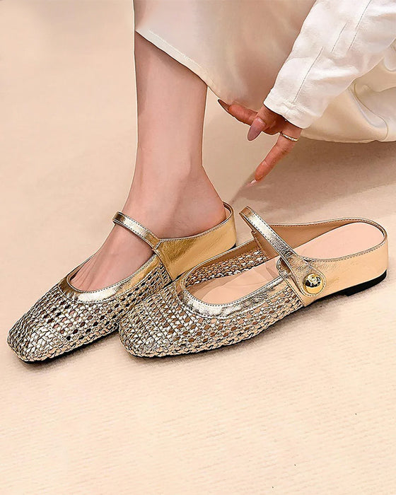 Schuhe Eckige Zehe Gewebt Durchbrochen