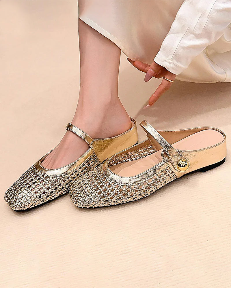 Schuhe Eckige Zehe Gewebt Durchbrochen