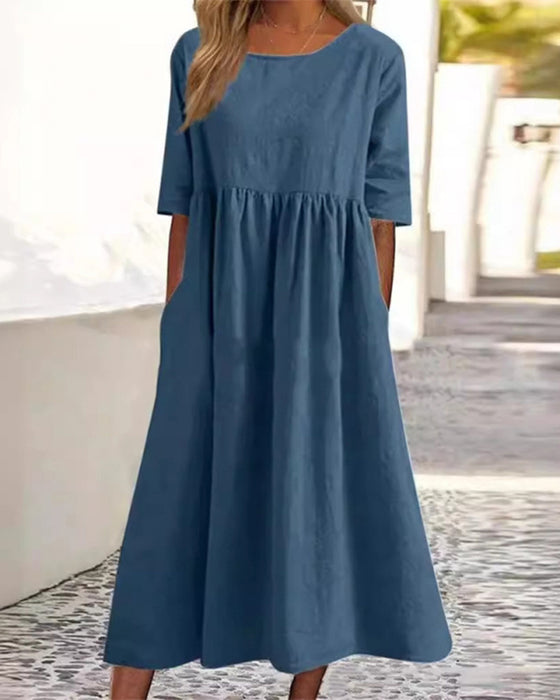Kleid Kurzarm Tasche Gerafft